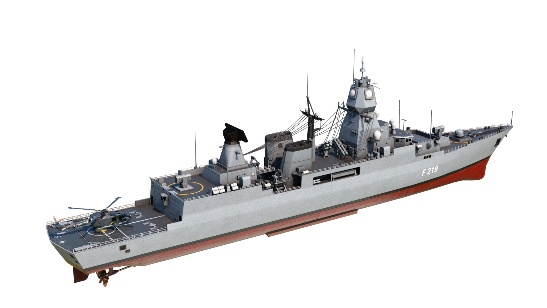 German navy F124 Sachsen-class frigate Low-poly 3D model_4