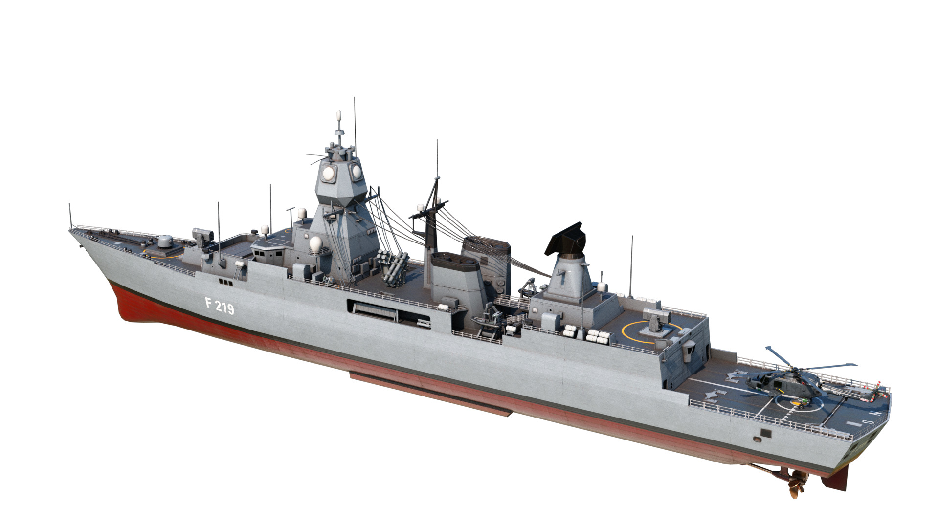 German navy F124 Sachsen-class frigate Low-poly 3D model_2