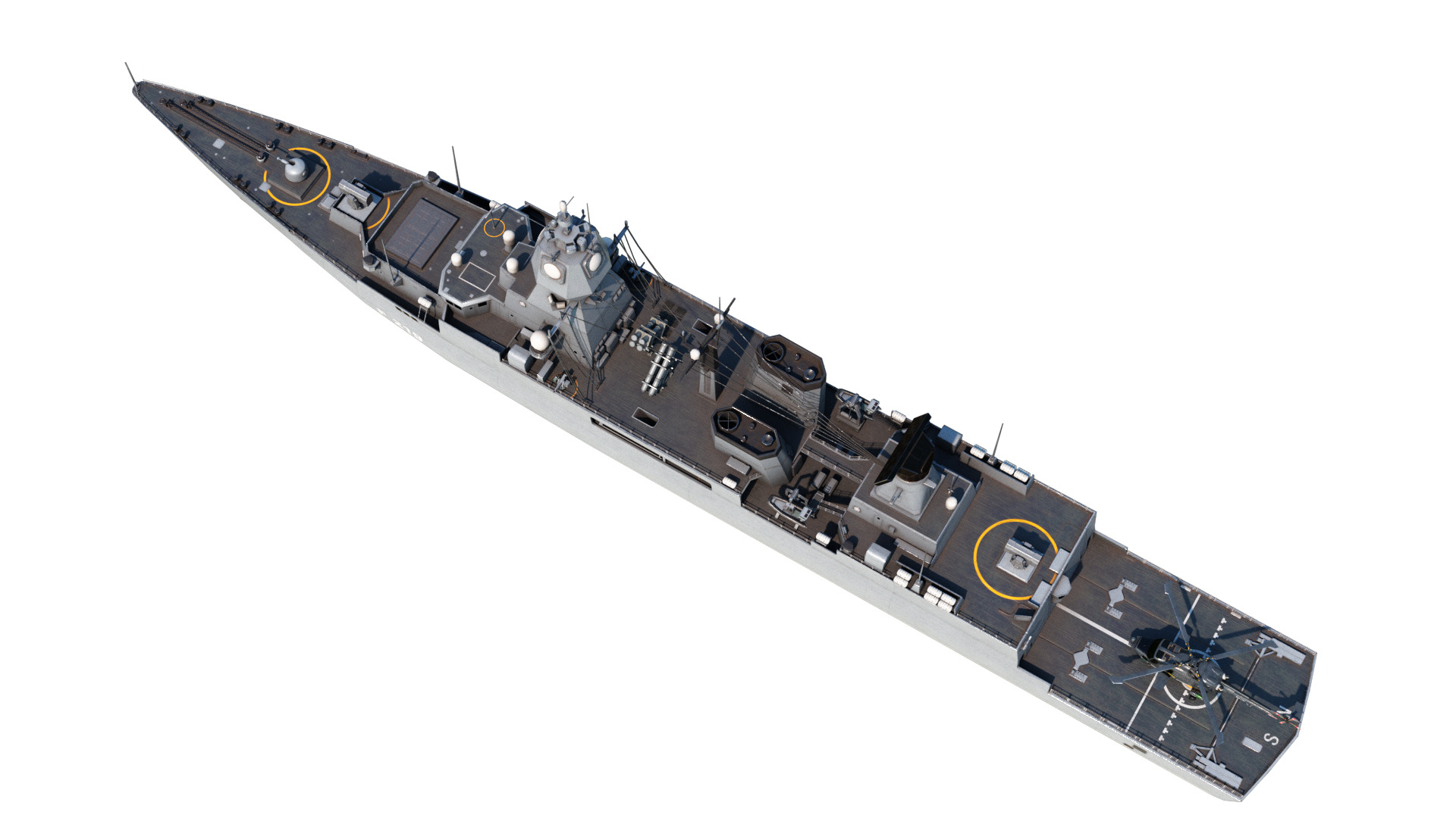 German navy F124 Sachsen-class frigate Low-poly 3D model_14