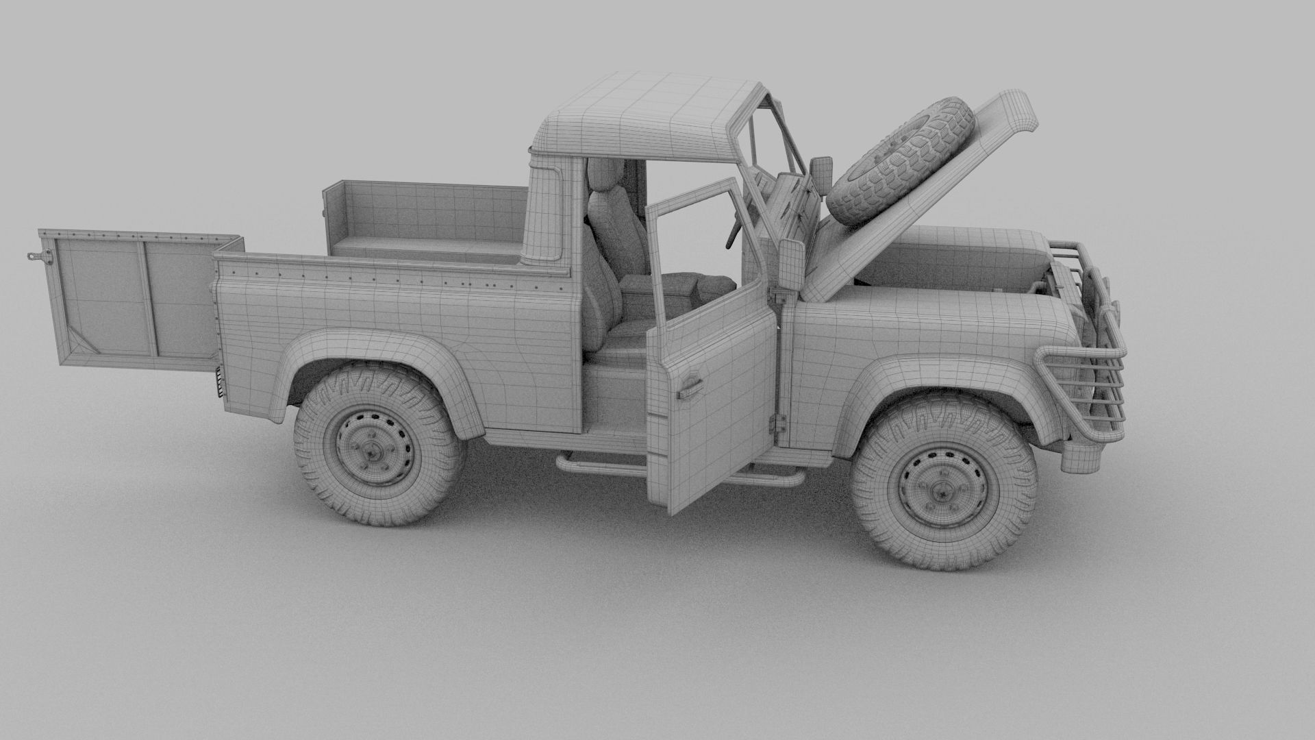 Full Land Rover Defender 90 Pick Up Seethrough 3D model_62