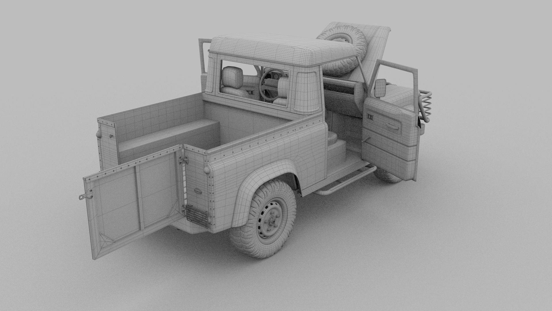 Full Land Rover Defender 90 Pick Up Seethrough 3D model_65