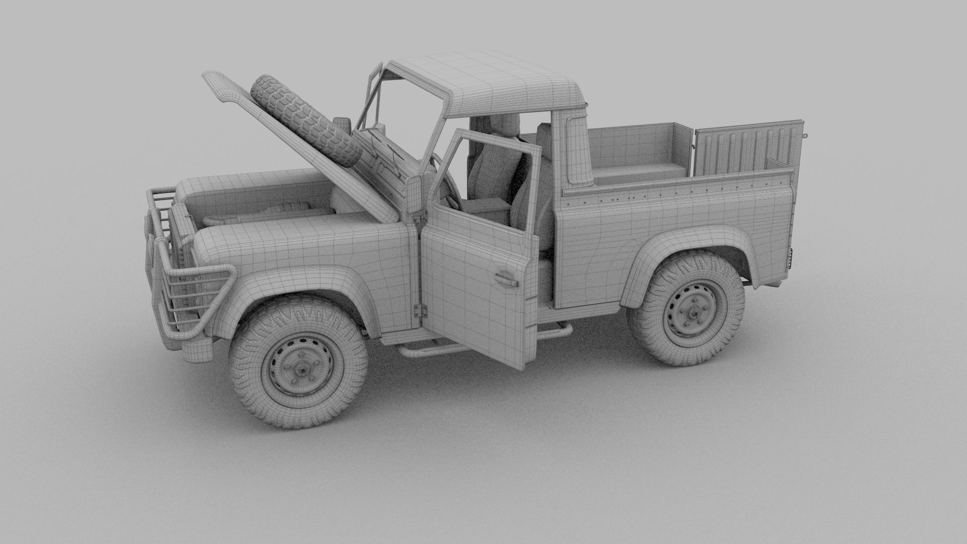 Full Land Rover Defender 90 Pick Up Seethrough 3D model_41