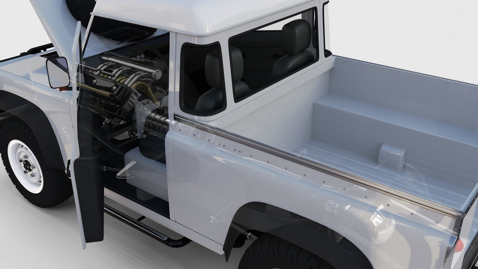 Full Land Rover Defender 90 Pick Up Seethrough 3D model_52