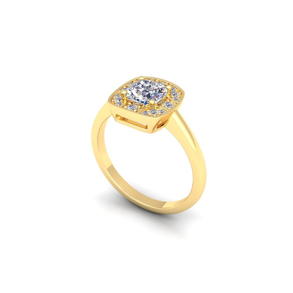 Cushion shape Diamond Ring 3d Model and Render 3D print model_9