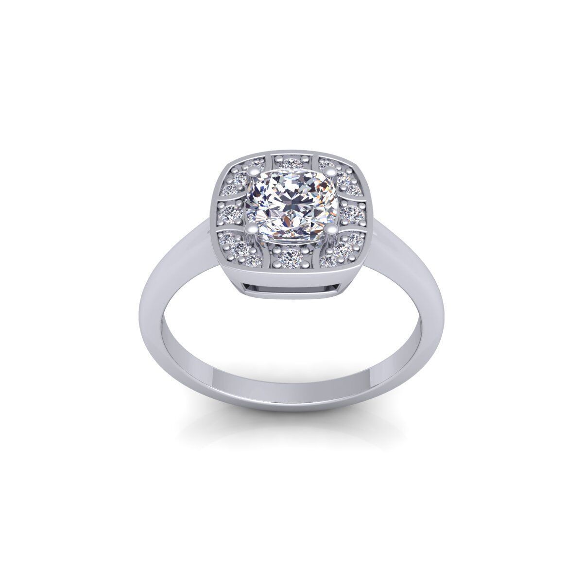 Cushion shape Diamond Ring 3d Model and Render 3D print model_2