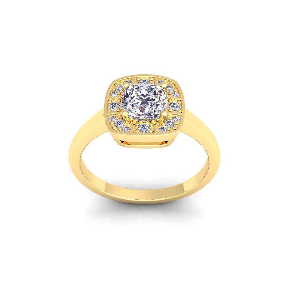 Cushion shape Diamond Ring 3d Model and Render 3D print model_1