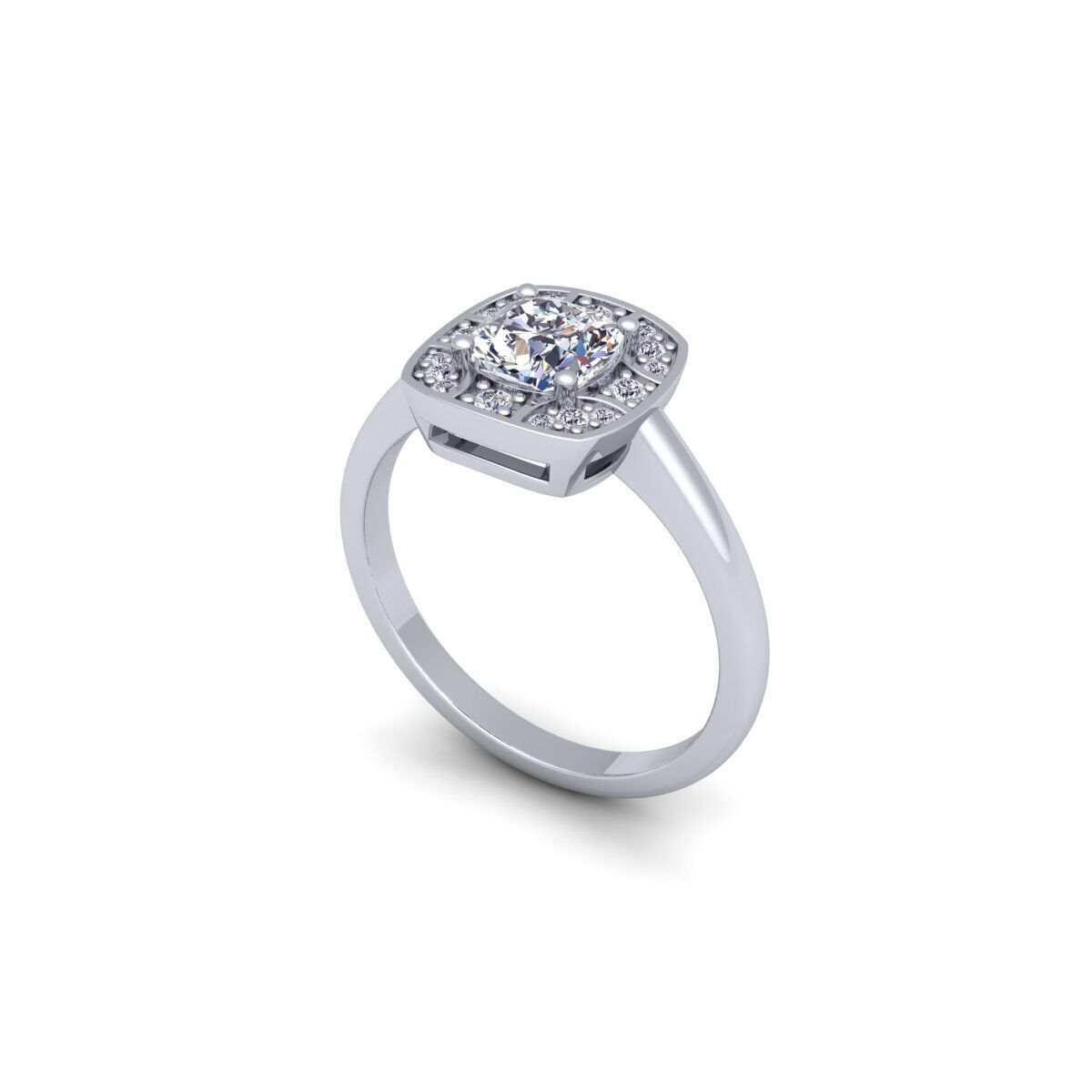 Cushion shape Diamond Ring 3d Model and Render 3D print model_11