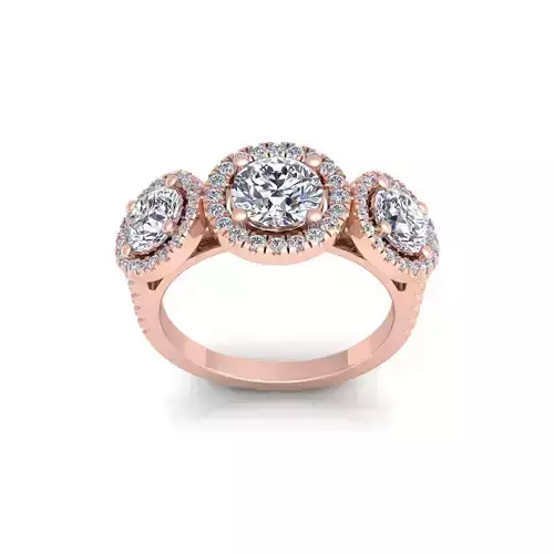 3 Stone Round Halo Diamond Ring 3d Model and Render 