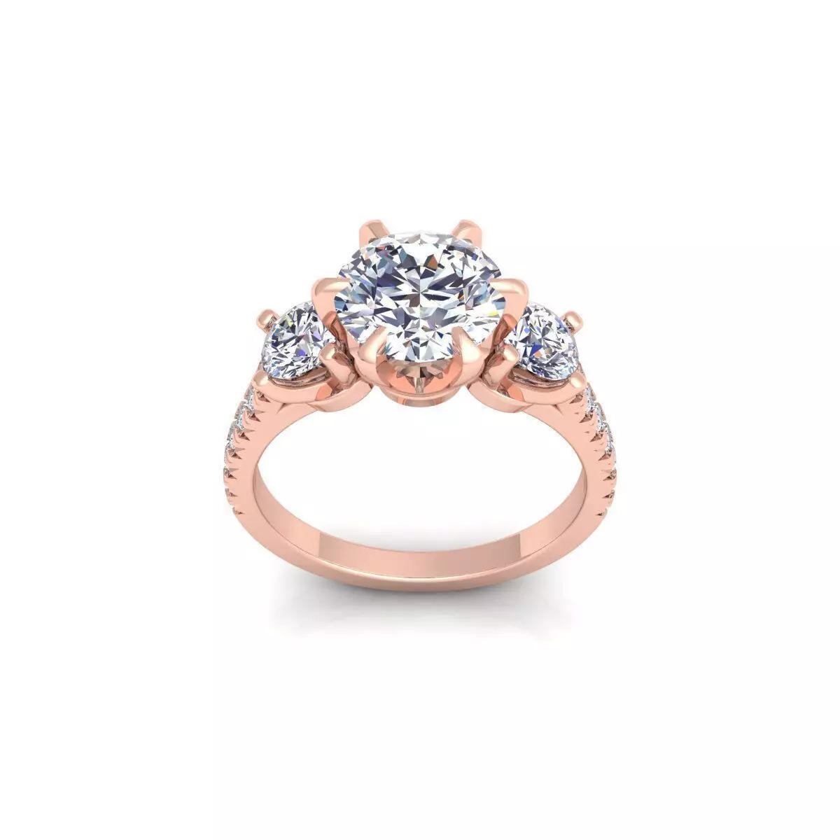 3 Stone Engagement Diamond Ring 3d Model and Render 3D print model_0