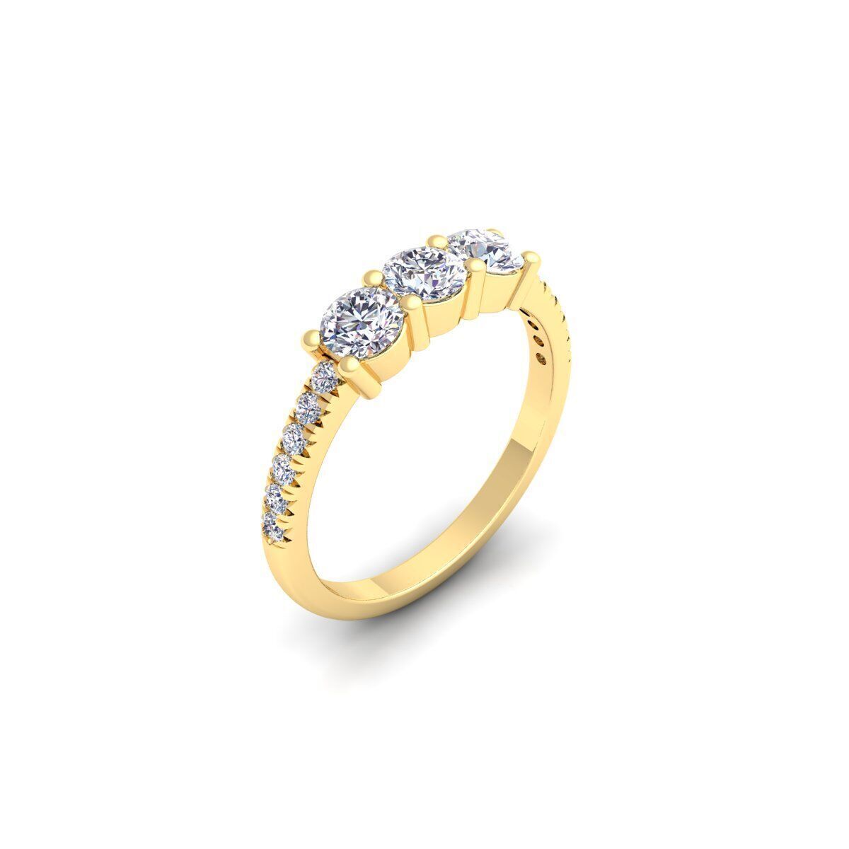 3 Stone Diamond with shank Stone Ring 3d Model and Render 3D print model_6