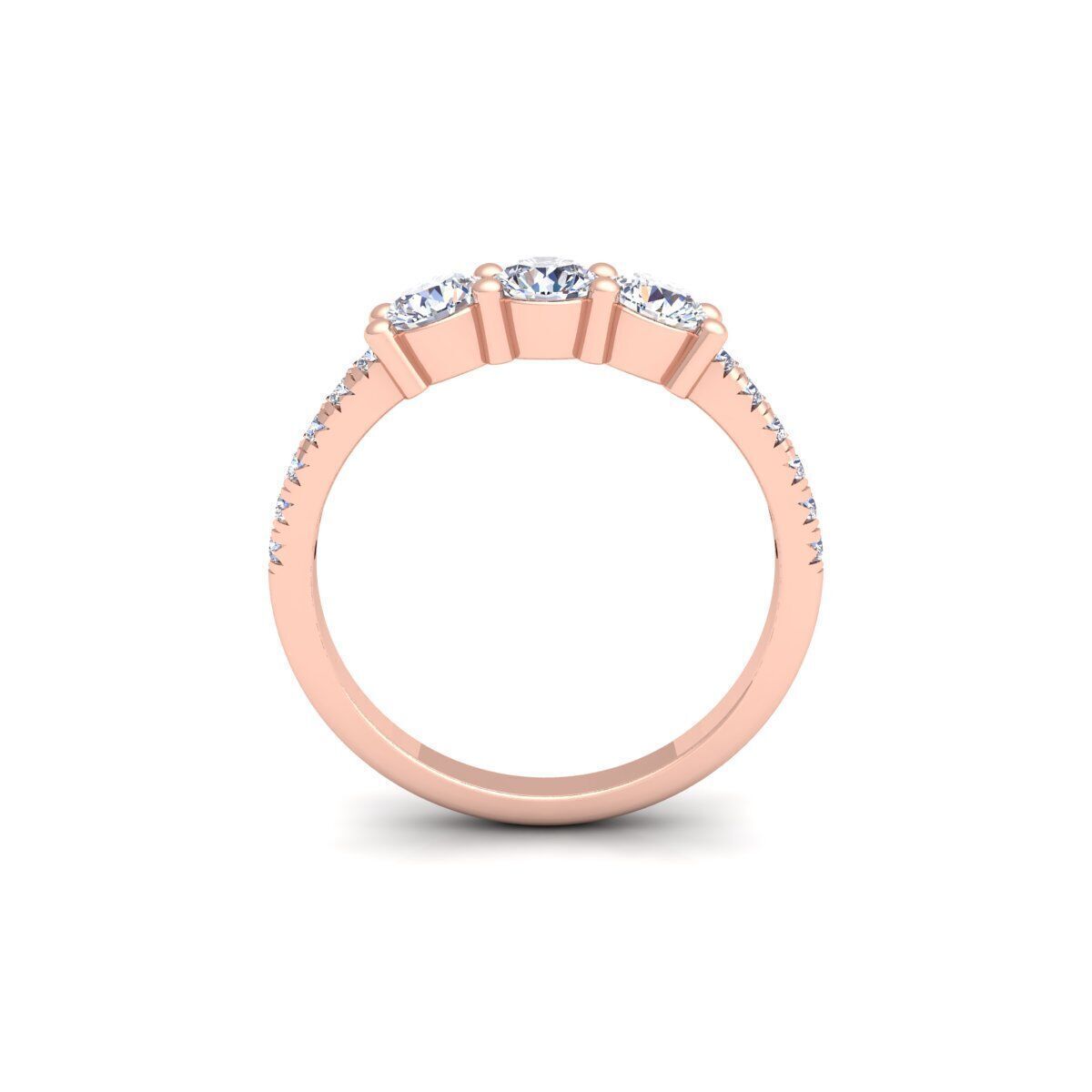 3 Stone Diamond with shank Stone Ring 3d Model and Render 3D print model_4