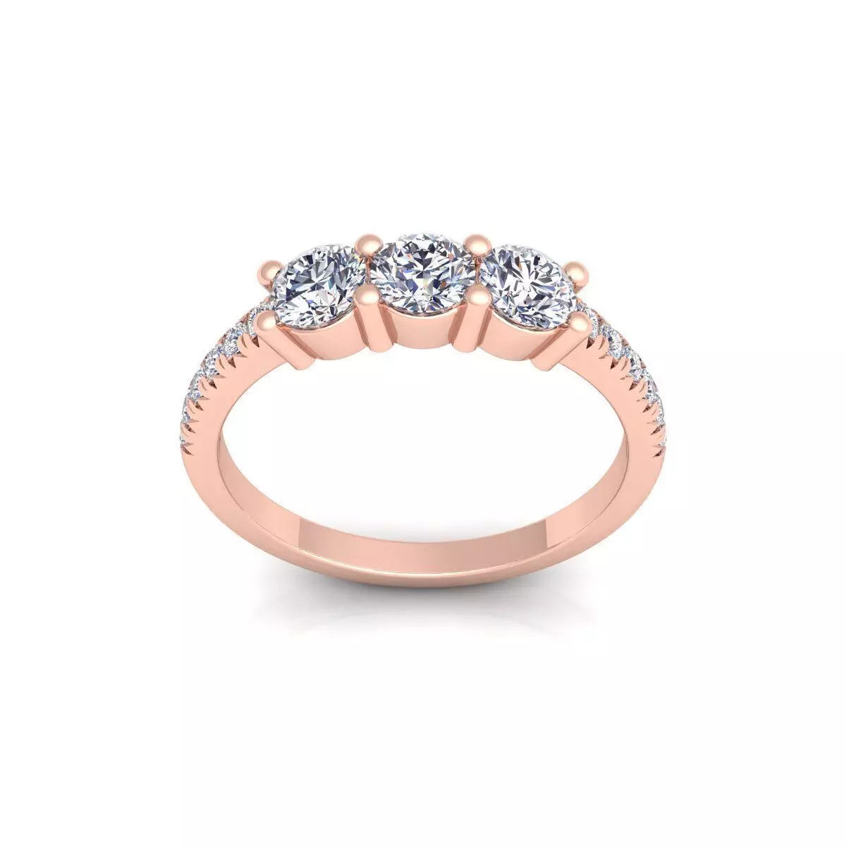 3 Stone Diamond with shank Stone Ring 3d Model and Render 3D print model_0