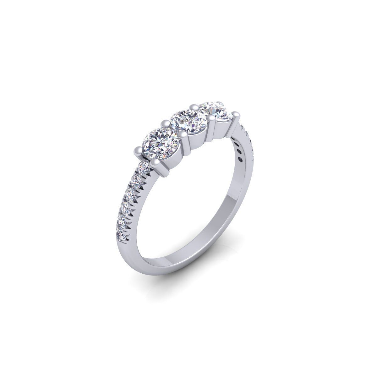 3 Stone Diamond with shank Stone Ring 3d Model and Render 3D print model_8