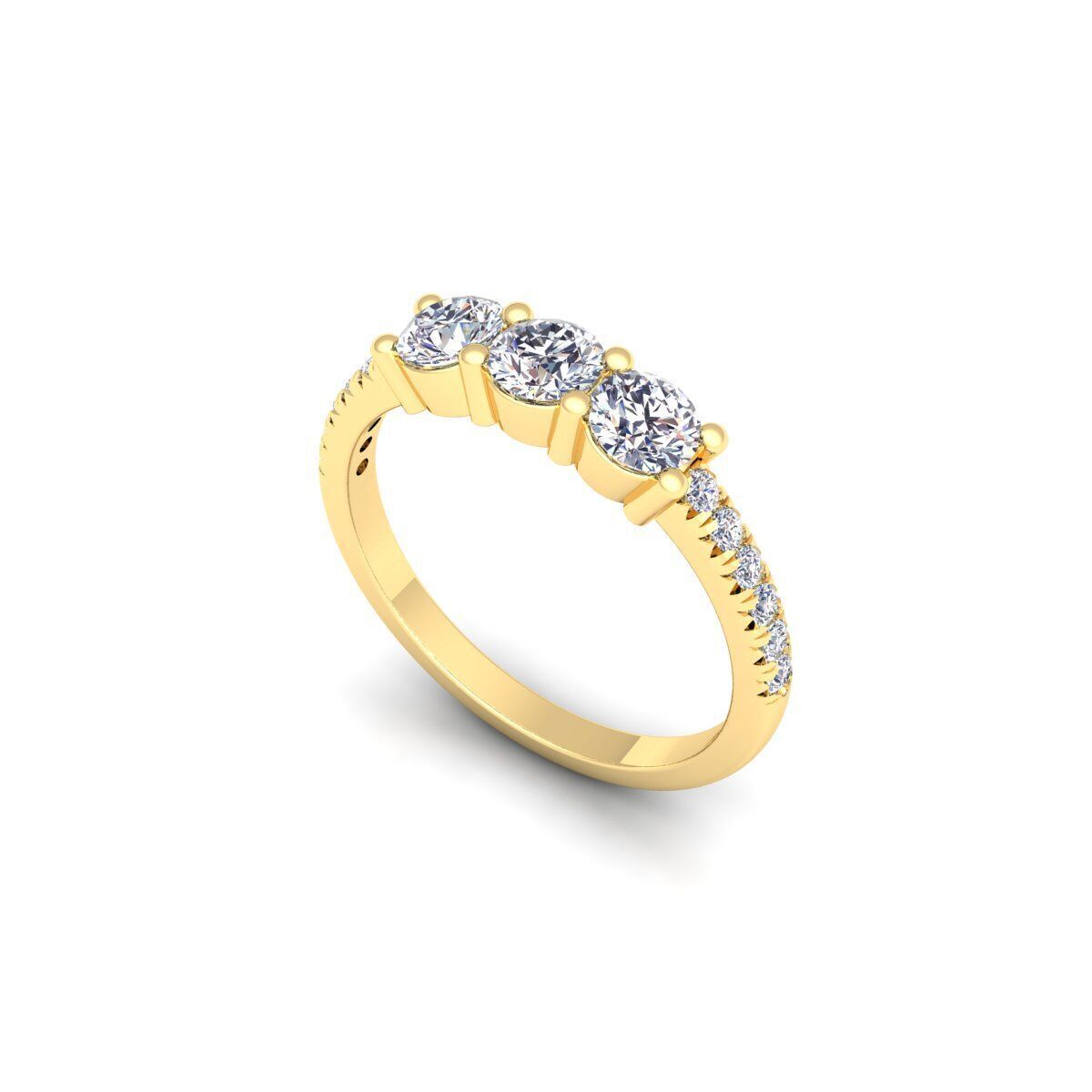 3 Stone Diamond with shank Stone Ring 3d Model and Render 3D print model_9