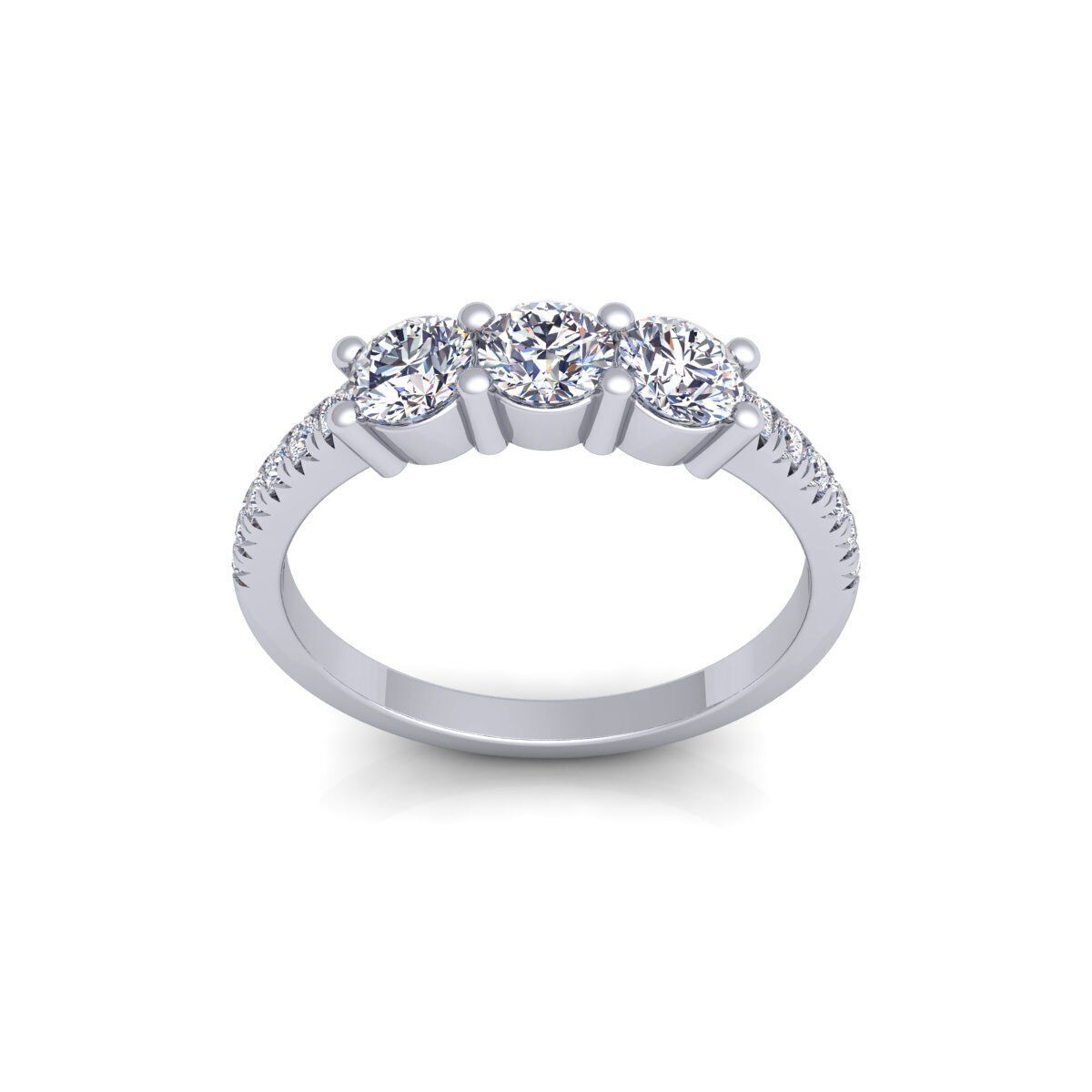 3 Stone Diamond with shank Stone Ring 3d Model and Render 3D print model_2