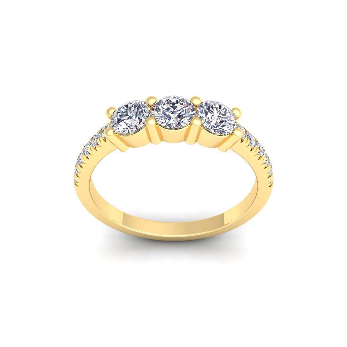 3 Stone Diamond with shank Stone Ring 3d Model and Render 3D print model_1