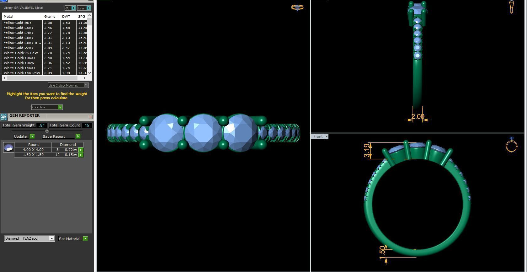 3 Stone Diamond with shank Stone Ring 3d Model and Render 3D print model_12