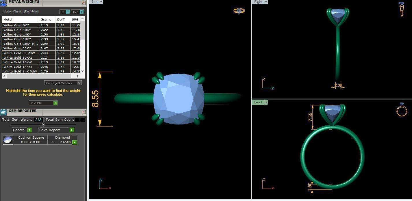 Cushion Solitaire Diamond Ring 3d Model and Render 3D print model_12