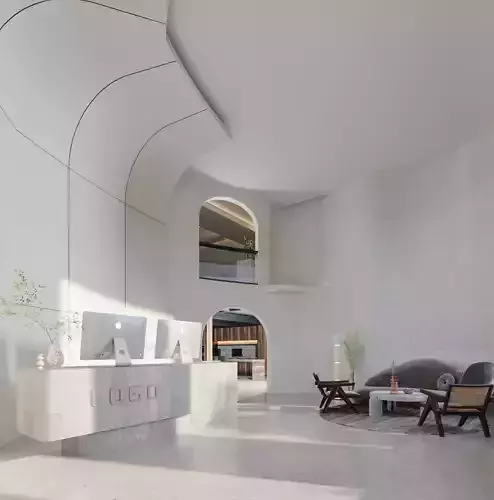 Office reception lobby interior scene