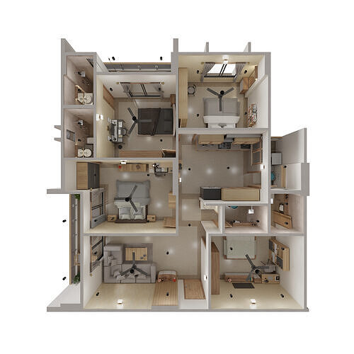 4 BHK Apartment Interior with Assets Low-poly 3D model