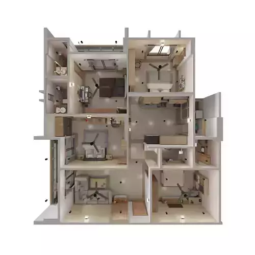 4 BHK Apartment Interior with Assets Low-poly 3D model