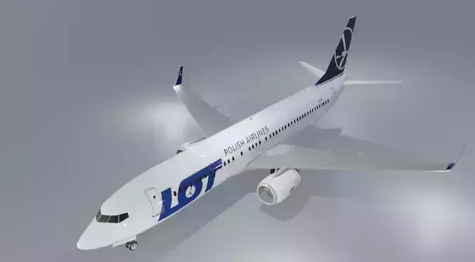 LOT Polish Airlines 737-800 low poly 3D model with cockpit  Low-poly 3D model