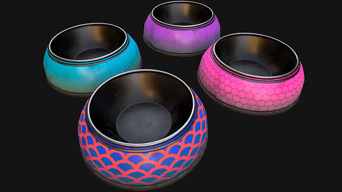 Pet Food Bowl Dishes for Cat Dog Low-poly 3D model