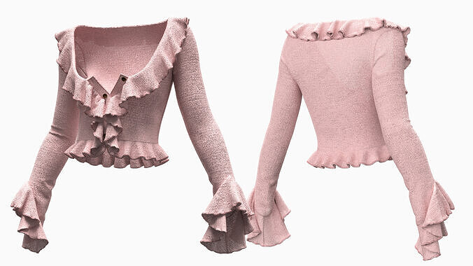 Ruffle Knit Mesh Cardigan Top 3D Model for CLO  MD Blender Low-poly 3D model