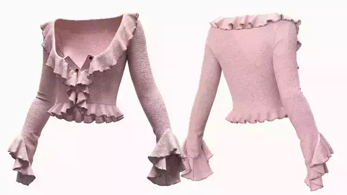 Ruffle Knit Mesh Cardigan Top 3D Model for CLO MD Blender Low-poly 3D model