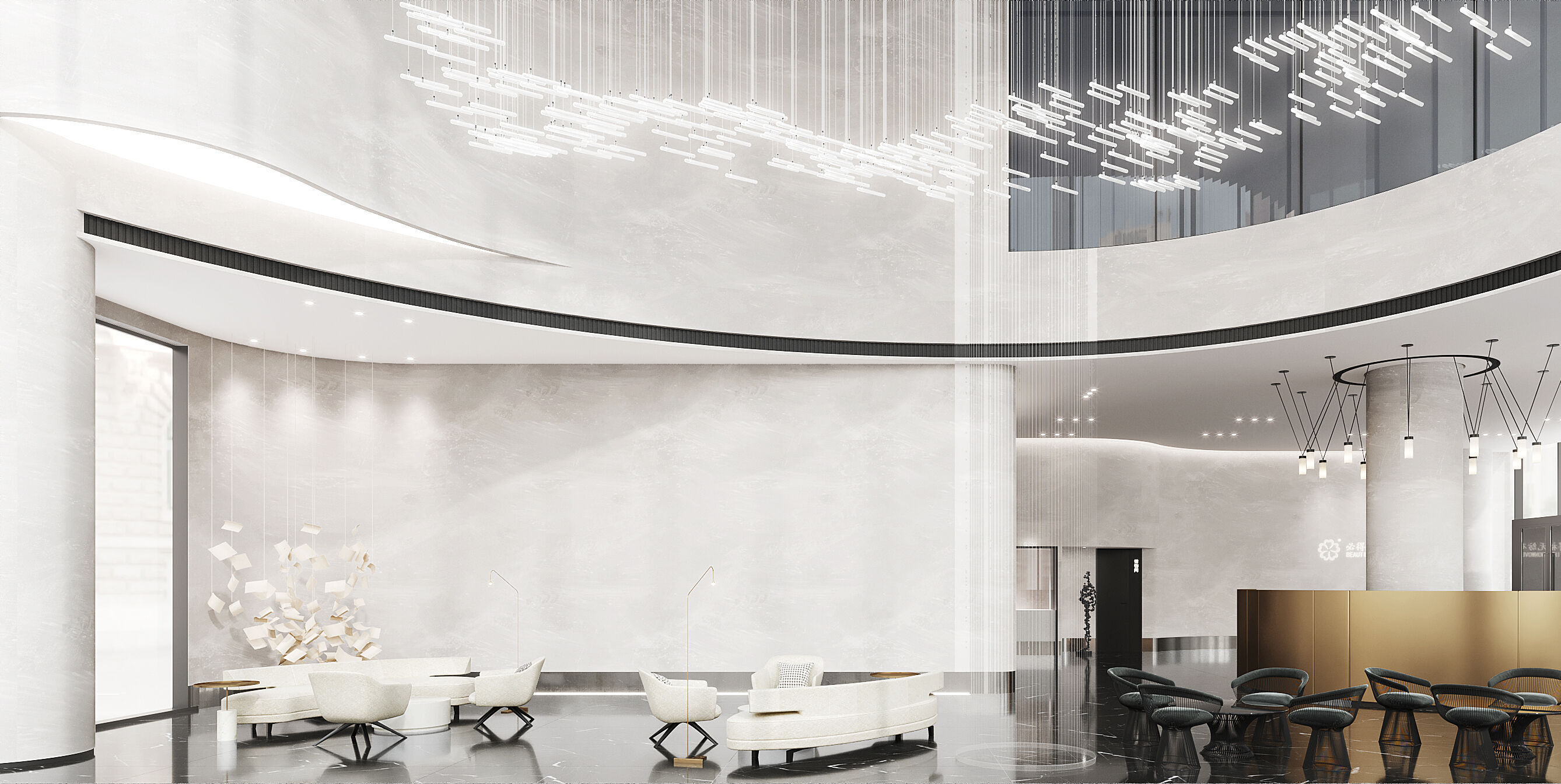 Modern reception lobby Interior 3D model_1