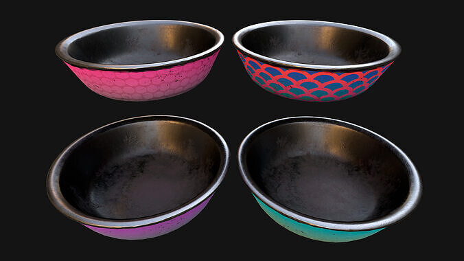 Pet Food Bowl Dishes for Cats Dogs Low-poly 3D model