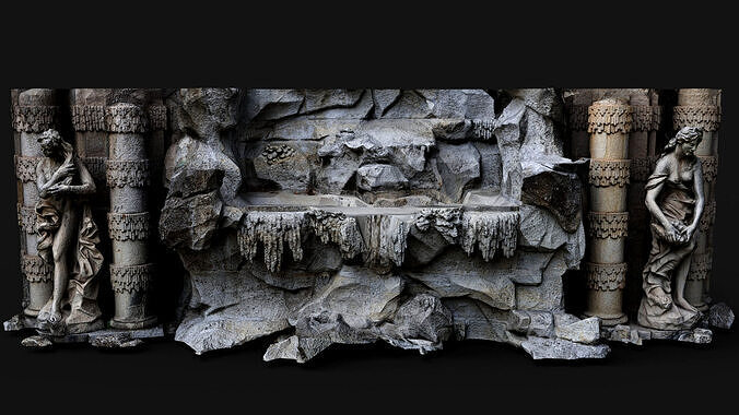 ancient palace marble fountain figures PBR photogrammetry Low-poly 3D model