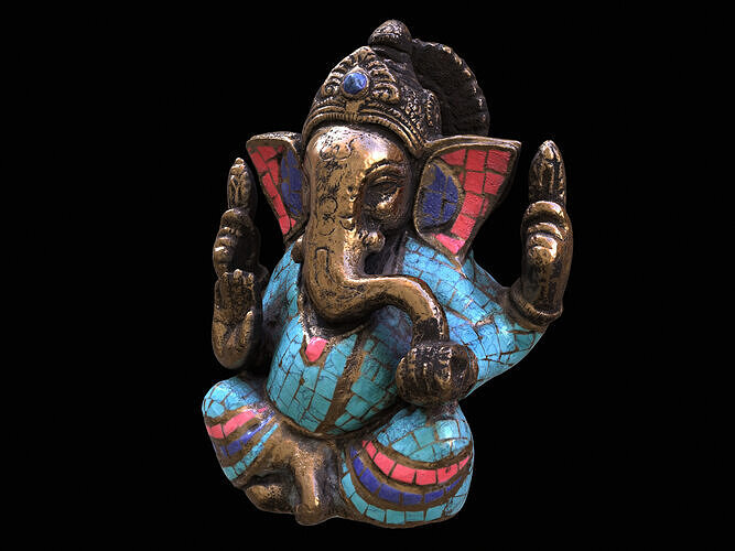 Golden Ganesh Statue PBR 3D model