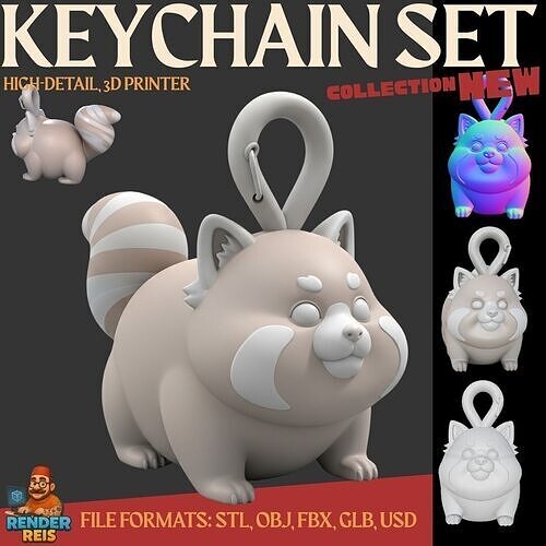 Cute Red Panda Keychain 3D Printable Stylized Animal Figure 3D print model