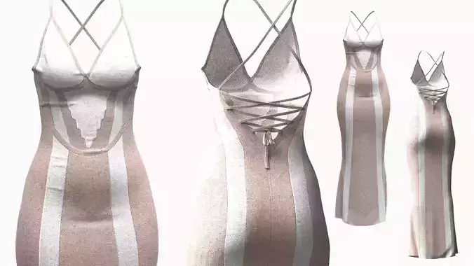 Sexy Knit back laced up Dress 3D Model for Clo MB OBJ FBX Low-poly 3D model