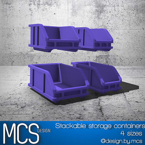 Stackable bench storage bins x4 sizes 3D print model