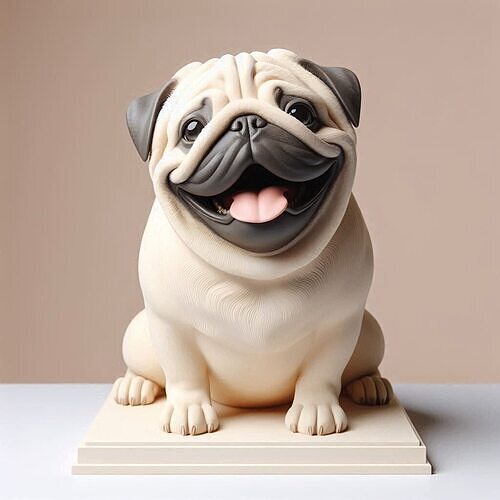799 Laughing Pug  Ivory Style 3DPrinted Statue  magic 3D print model