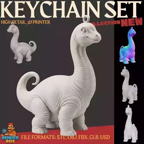 Cute Long Neck Dinosaur Keychain  3D Printable Stylized Figure 3D print model