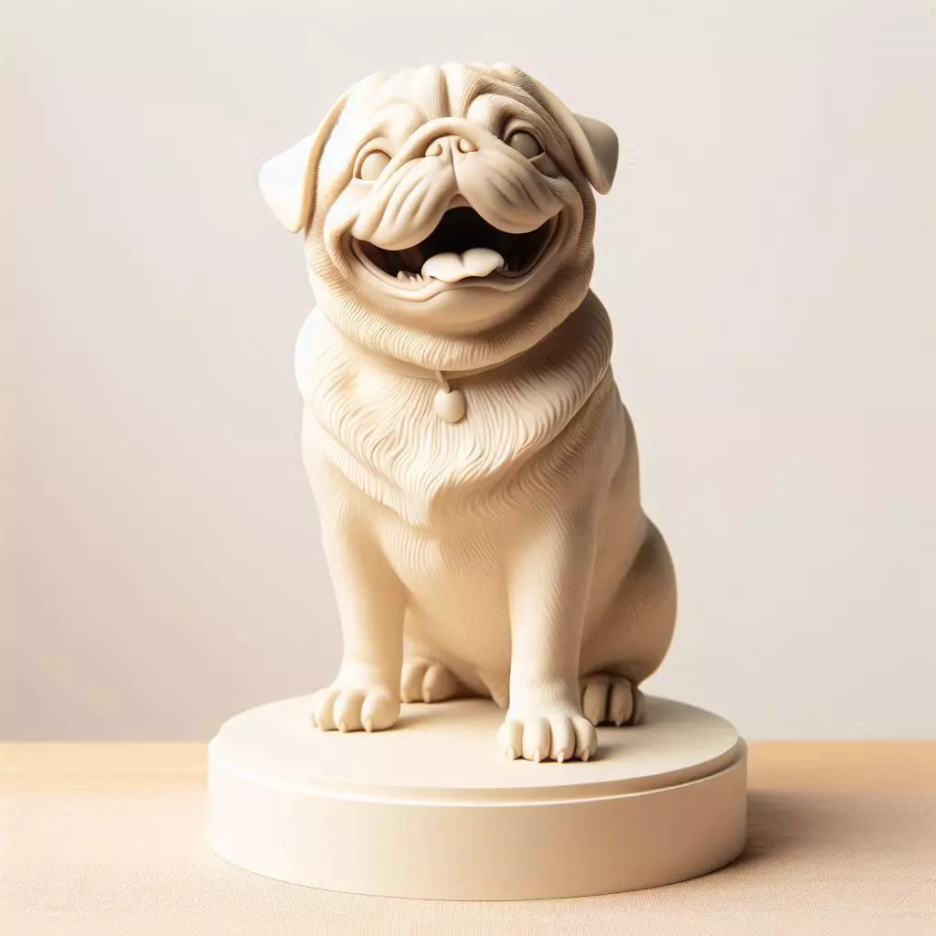 801 Laughing Pug Ivory Style 3D Printed Statue magic 3D print model_0