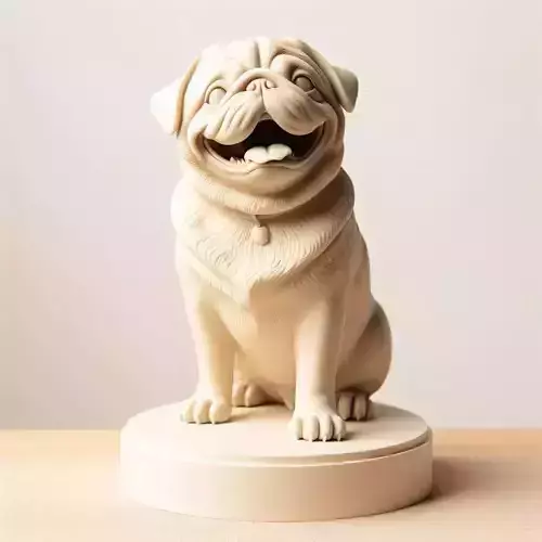 801 Laughing Pug  Ivory Style 3D Printed Statue  magic