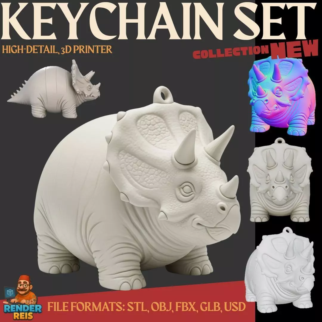 Cute Triceratops Keychain 3D Printable Dinosaur Model 3D print model