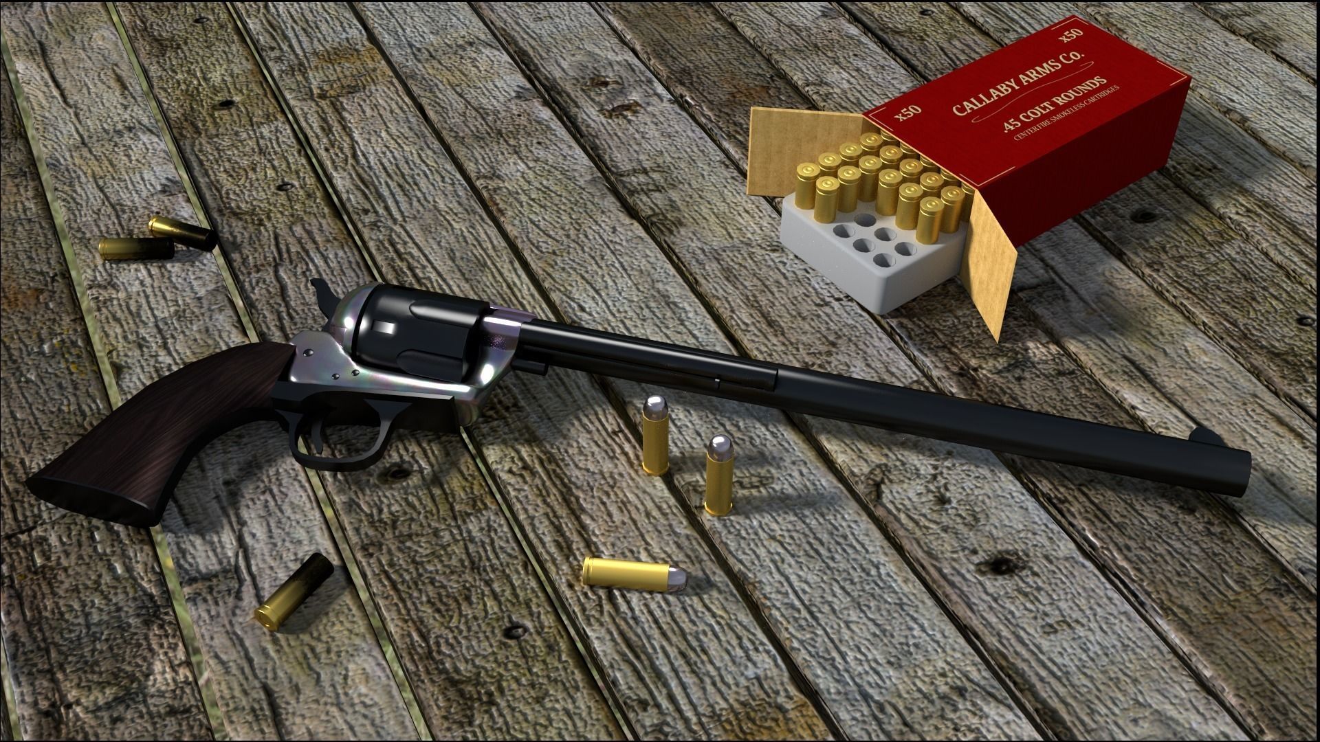 Colt Buntline Special Revolver with Ammo Low-poly 3D model_0