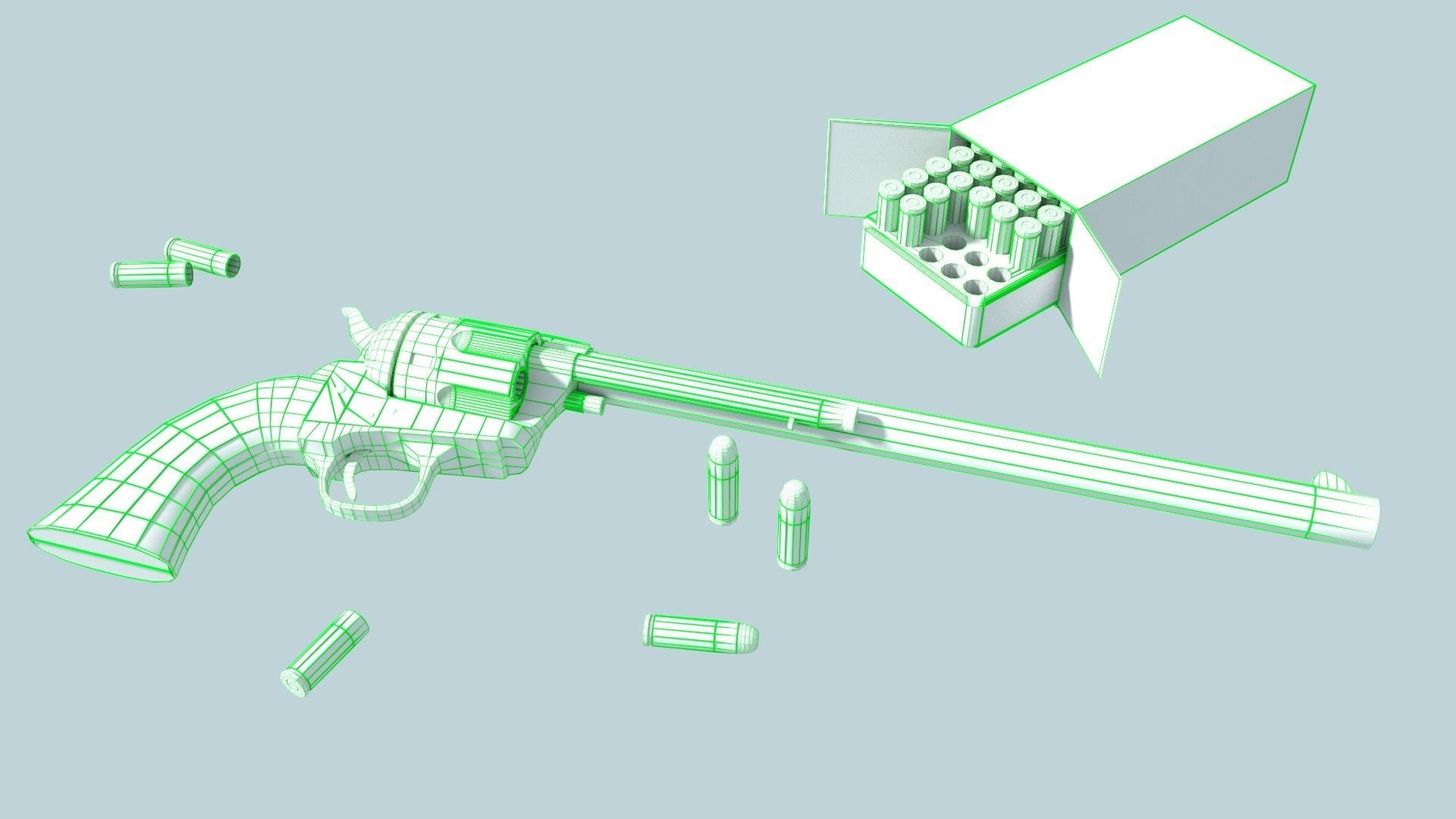 Colt Buntline Special Revolver with Ammo Low-poly 3D model_6