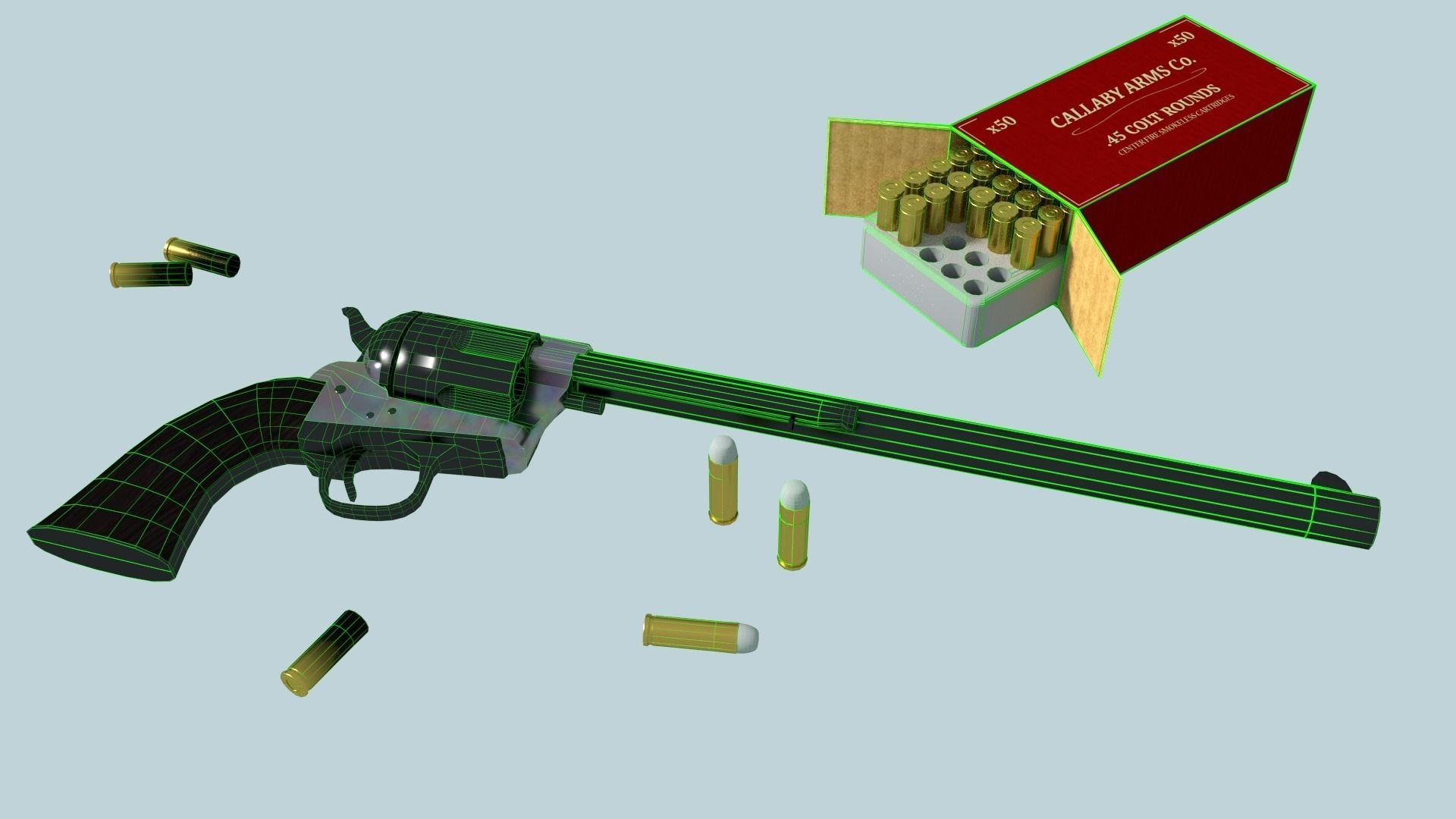 Colt Buntline Special Revolver with Ammo Low-poly 3D model_1