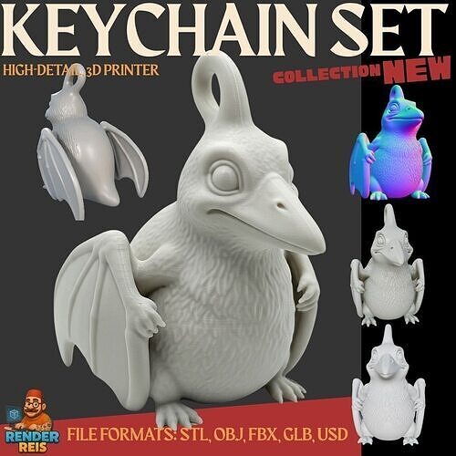 Cute Pterodactyl Baby Keychain   Prehistoric Flying Reptile 3D print model