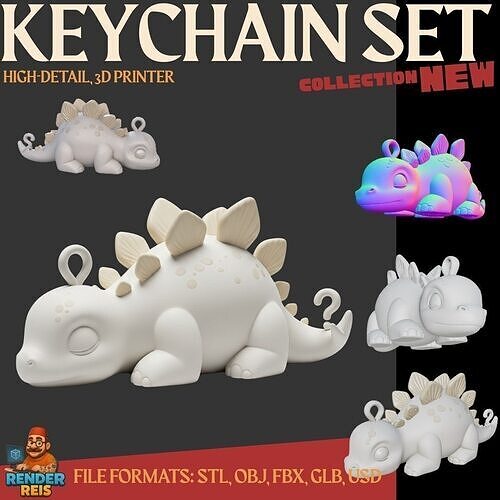 Sleeping Cute Stegosaurus 3D Printable Dinosaur Keychain Model 3D print model