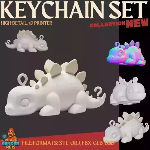 Sleeping Cute Stegosaurus 3D Printable Dinosaur Keychain Model