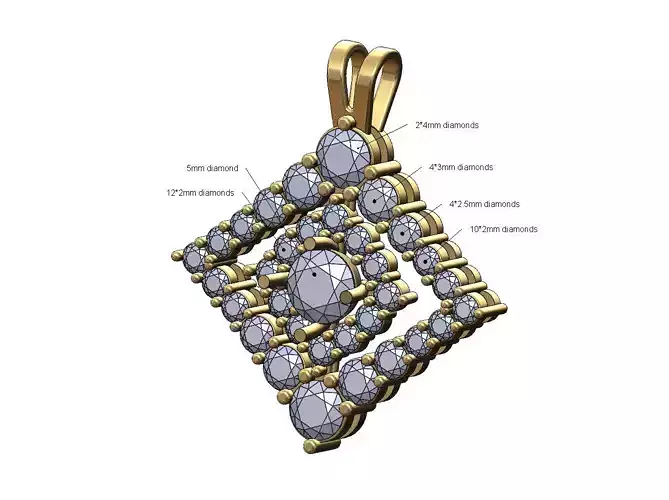 Diamond rhombus frame rounded square cluster pendant