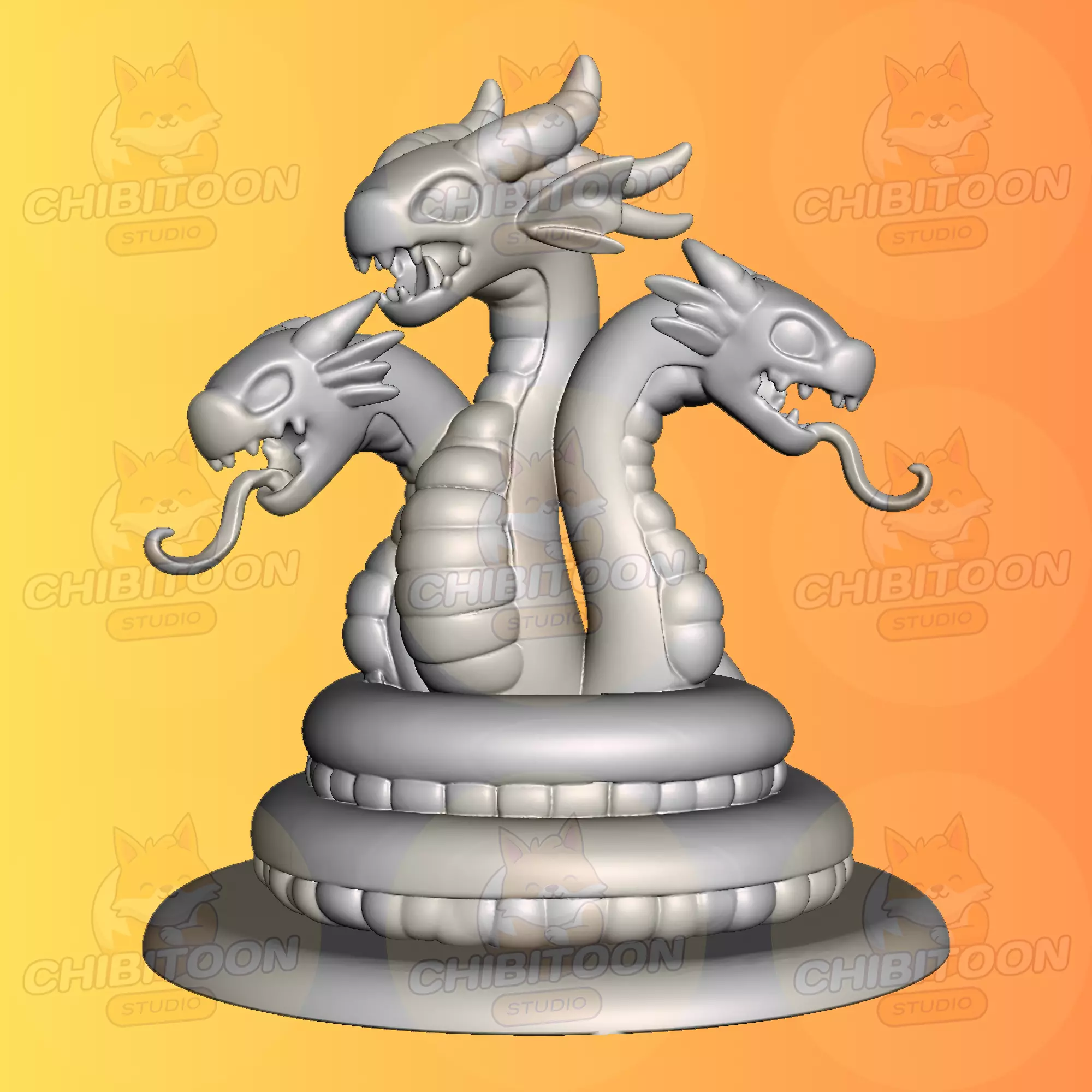 Calydra The Triple Serpent Hydra Chibi Kawaii 3D print model