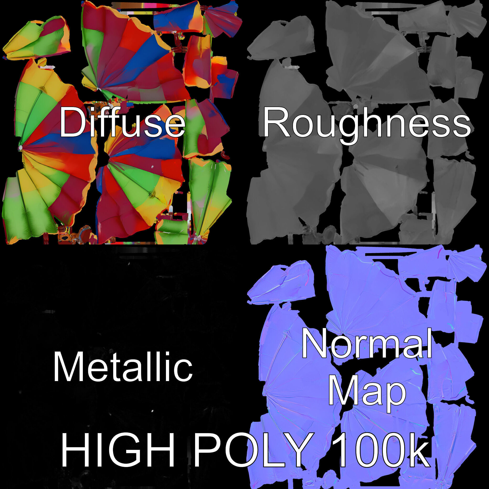 Colorful Parachute D Model Pack Low-poly 3D model_4